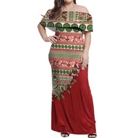 Fiji Marau na Kerisimasi Off Shoulder Maxi Dress Red Tagimoucia Tapa Masi Tribal LT9 Women Red - Polynesian Pride