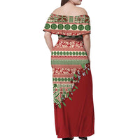 Fiji Marau na Kerisimasi Off Shoulder Maxi Dress Red Tagimoucia Tapa Masi Tribal LT9 - Polynesian Pride