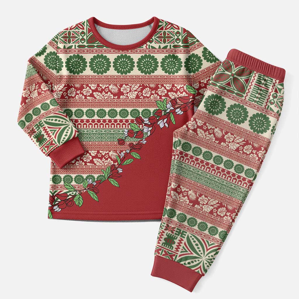 Fiji Marau na Kerisimasi Christmas Pajama Set Red Tagimoucia Tapa Masi Tribal LT9 Men Red - Polynesian Pride