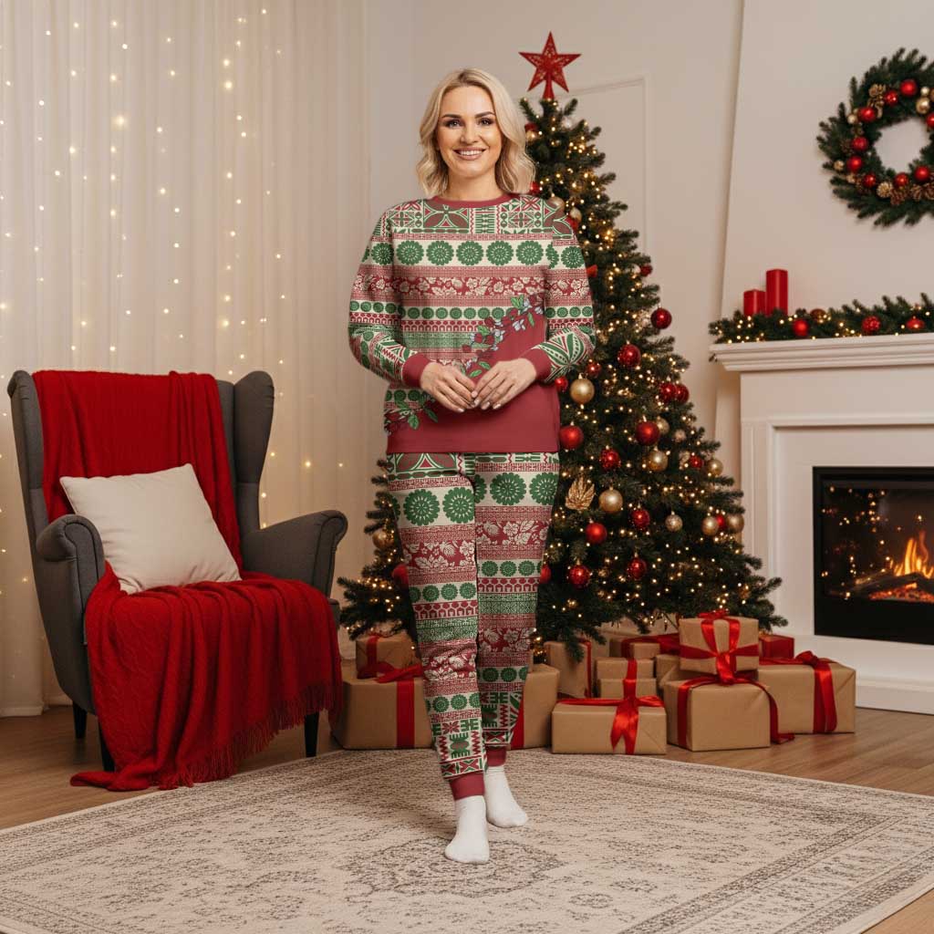 Fiji Marau na Kerisimasi Christmas Pajama Set Red Tagimoucia Tapa Masi Tribal LT9 Women Red - Polynesian Pride
