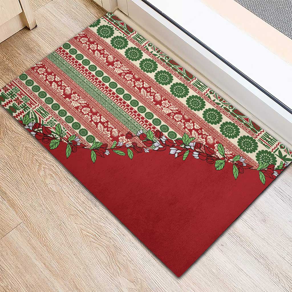 Fiji Marau na Kerisimasi Rubber Doormat Red Tagimoucia Tapa Masi Tribal - Polynesian Pride