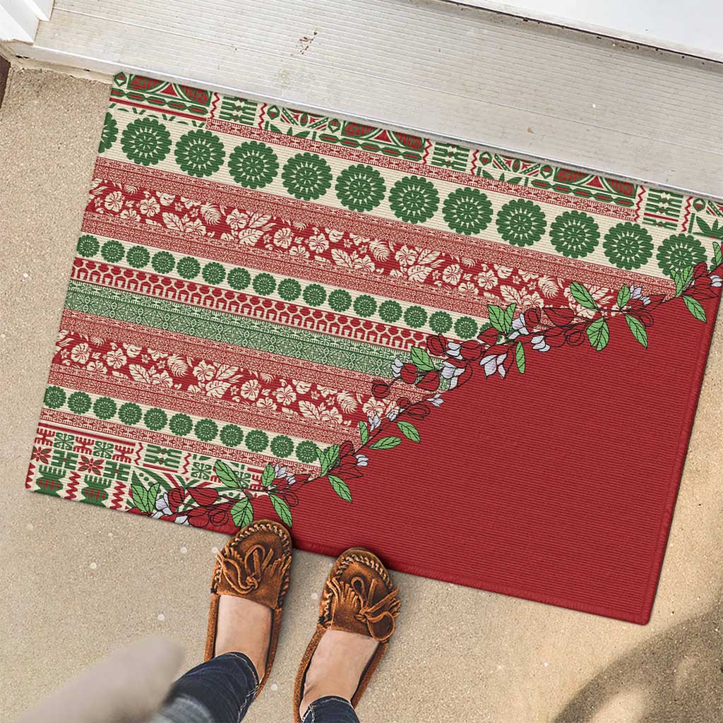Fiji Marau na Kerisimasi Rubber Doormat Red Tagimoucia Tapa Masi Tribal - Polynesian Pride