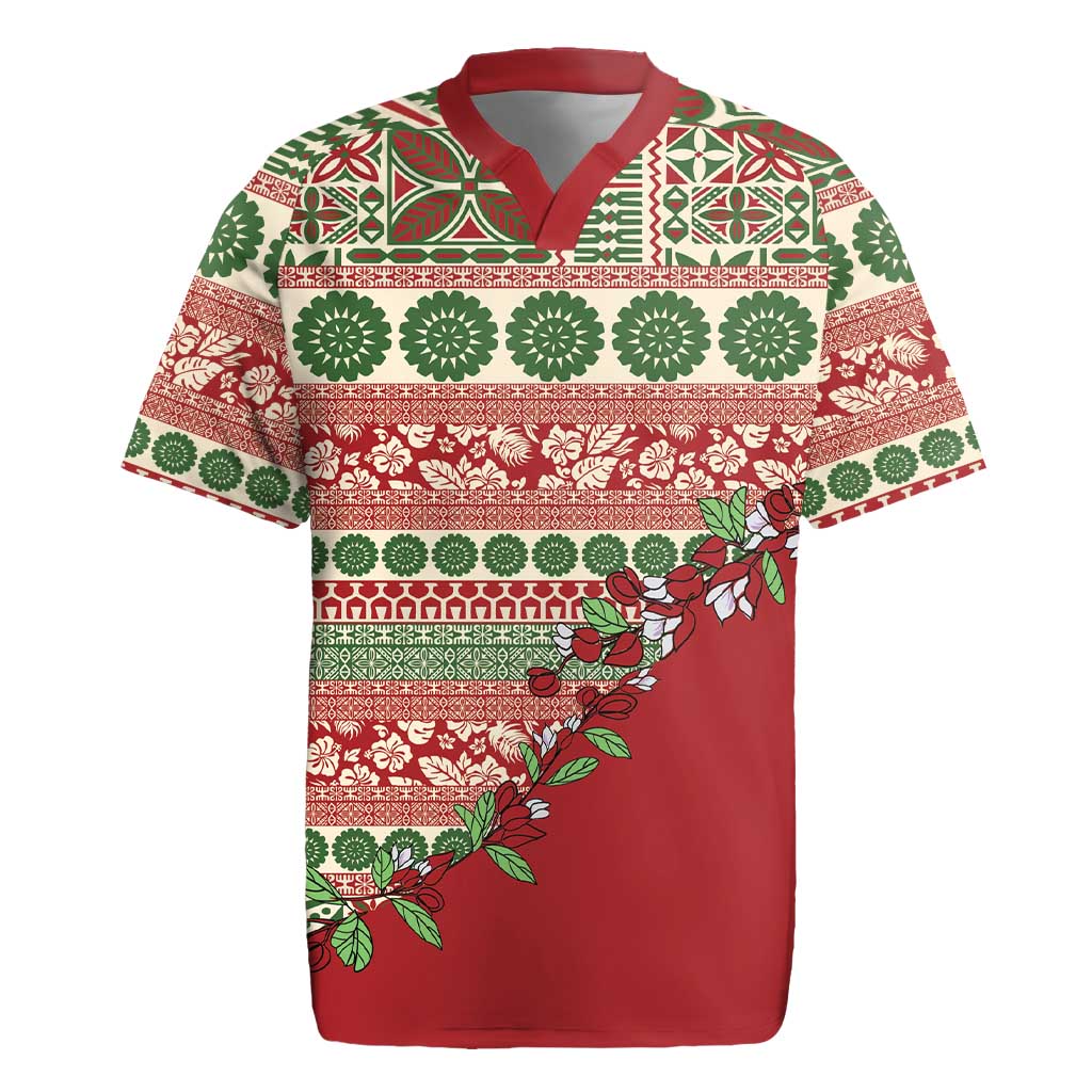 Fiji Marau na Kerisimasi Rugby Jersey Red Tagimoucia Tapa Masi Tribal LT9 Red - Polynesian Pride