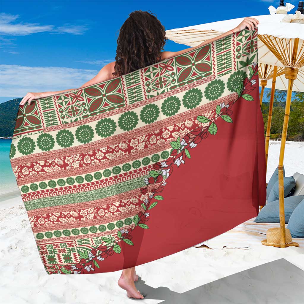 Fiji Marau na Kerisimasi Sarong Red Tagimoucia Tapa Masi Tribal - Polynesian Pride