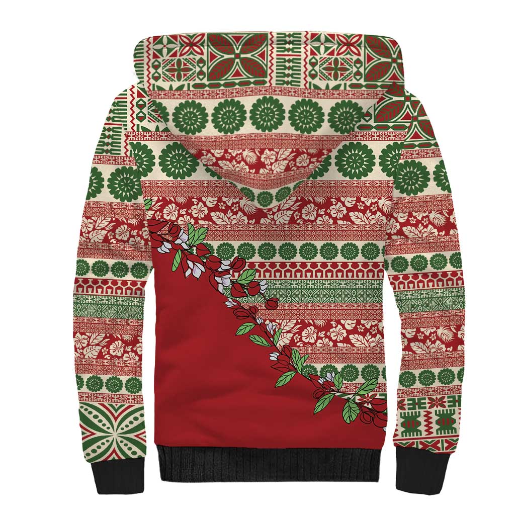 Fiji Marau na Kerisimasi Sherpa Hoodie Red Tagimoucia Tapa Masi Tribal LT9 - Polynesian Pride