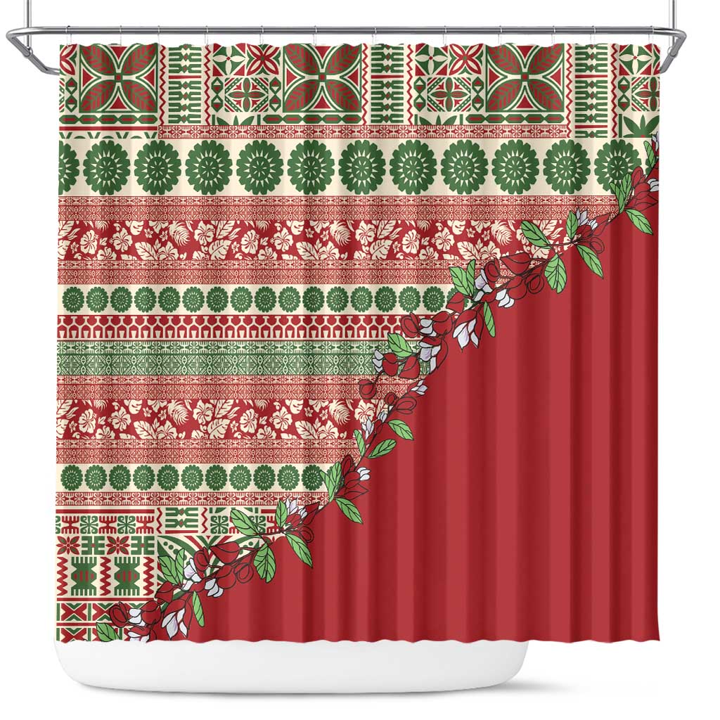 Fiji Marau na Kerisimasi Shower Curtain Red Tagimoucia Tapa Masi Tribal LT9 Red - Polynesian Pride