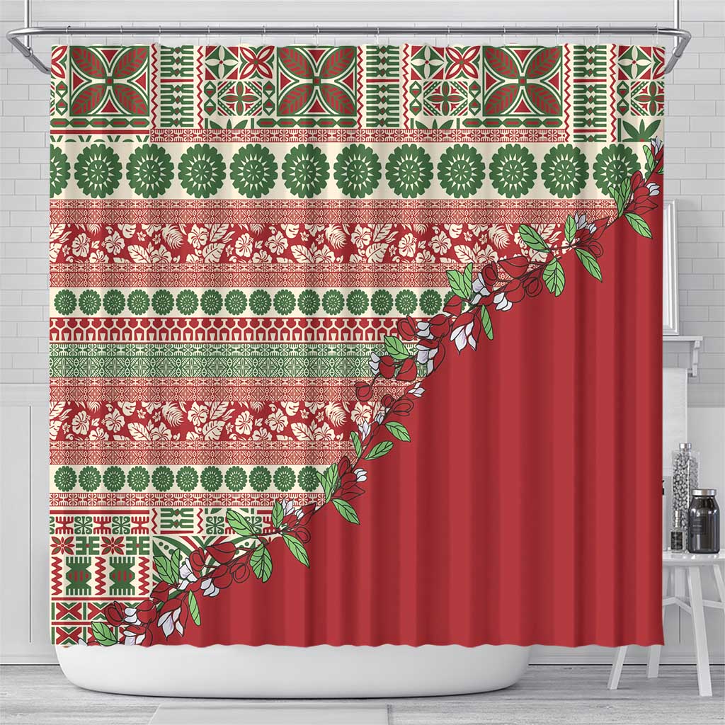 Fiji Marau na Kerisimasi Shower Curtain Red Tagimoucia Tapa Masi Tribal LT9 - Polynesian Pride