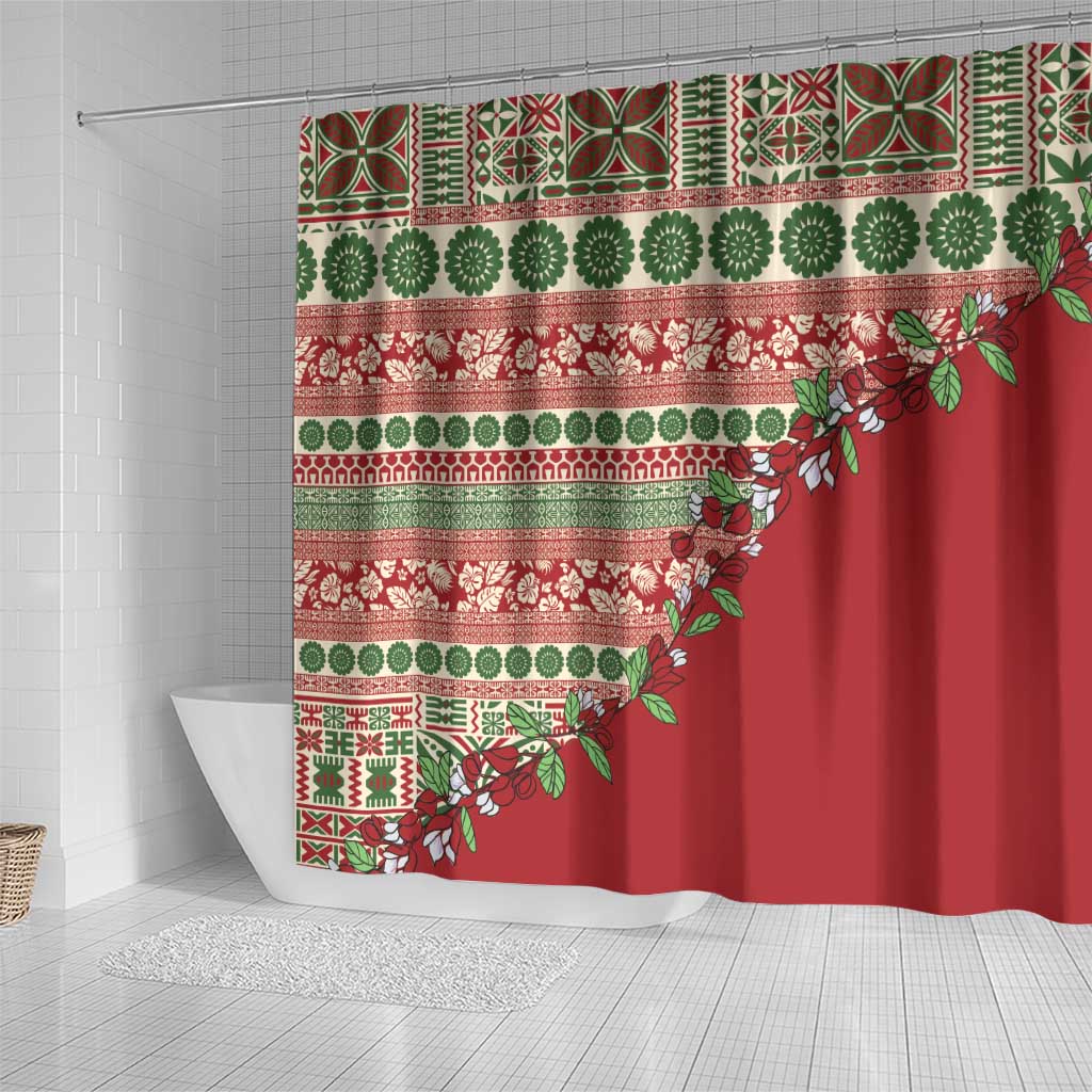Fiji Marau na Kerisimasi Shower Curtain Red Tagimoucia Tapa Masi Tribal LT9 - Polynesian Pride
