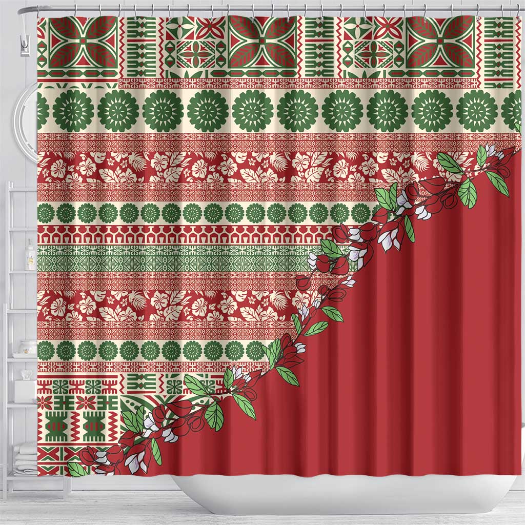 Fiji Marau na Kerisimasi Shower Curtain Red Tagimoucia Tapa Masi Tribal LT9 - Polynesian Pride