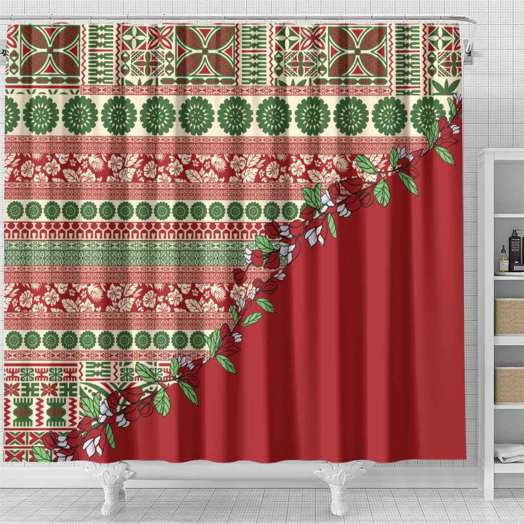 Fiji Marau na Kerisimasi Shower Curtain Red Tagimoucia Tapa Masi Tribal LT9 - Polynesian Pride