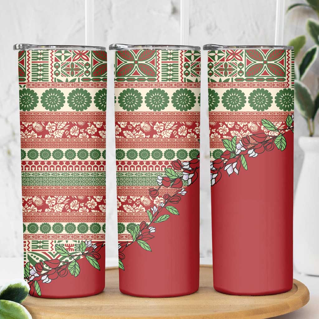 Fiji Marau na Kerisimasi Skinny Tumbler Red Tagimoucia Tapa Masi Tribal LT9 - Polynesian Pride
