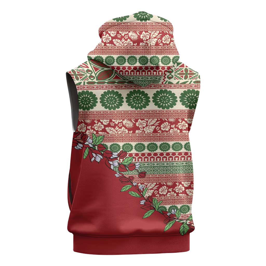 Fiji Marau na Kerisimasi Sleeveless Hoodie Red Tagimoucia Tapa Masi Tribal LT9 - Polynesian Pride
