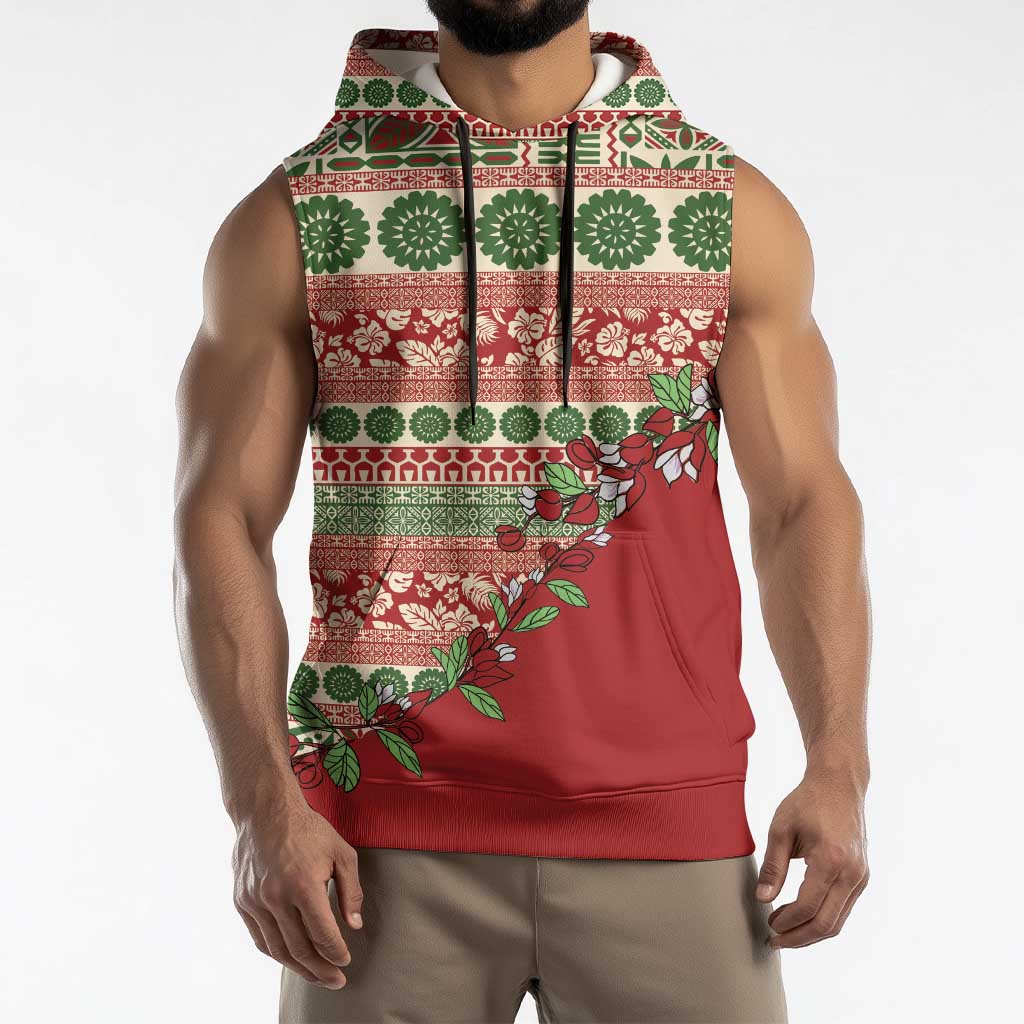 Fiji Marau na Kerisimasi Sleeveless Hoodie Red Tagimoucia Tapa Masi Tribal LT9 - Polynesian Pride