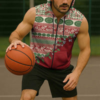 Fiji Marau na Kerisimasi Sleeveless Zip Hoodie Red Tagimoucia Tapa Masi Tribal LT9 - Polynesian Pride