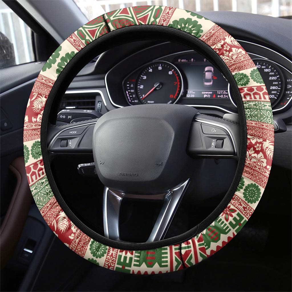 Fiji Marau na Kerisimasi Steering Wheel Cover Red Tagimoucia Tapa Masi Tribal LT9 - Polynesian Pride