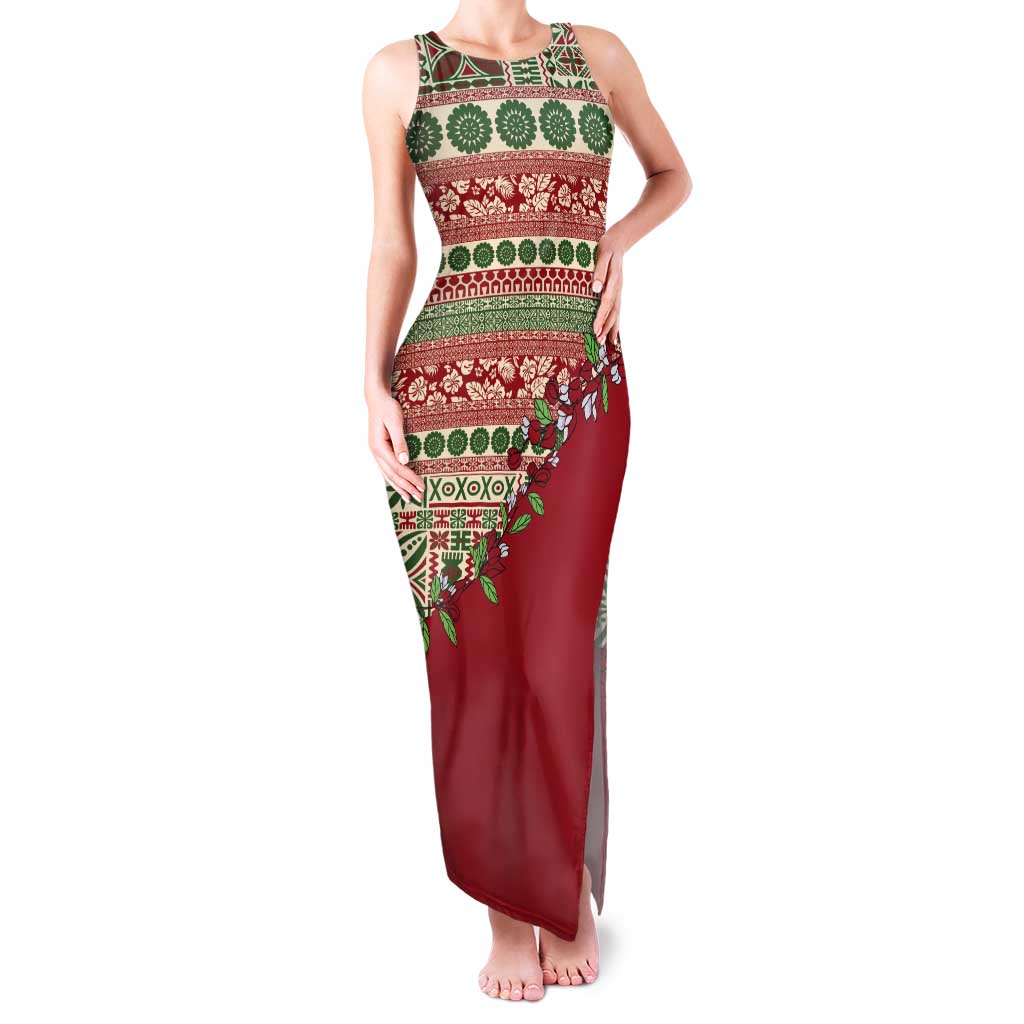 Fiji Marau na Kerisimasi Tank Maxi Dress Red Tagimoucia Tapa Masi Tribal LT9 Women Red - Polynesian Pride