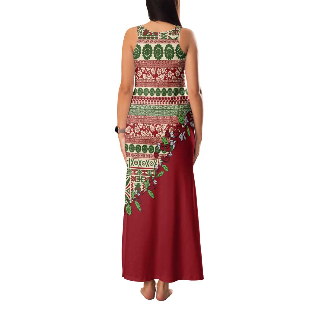Fiji Marau na Kerisimasi Tank Maxi Dress Red Tagimoucia Tapa Masi Tribal LT9 - Polynesian Pride