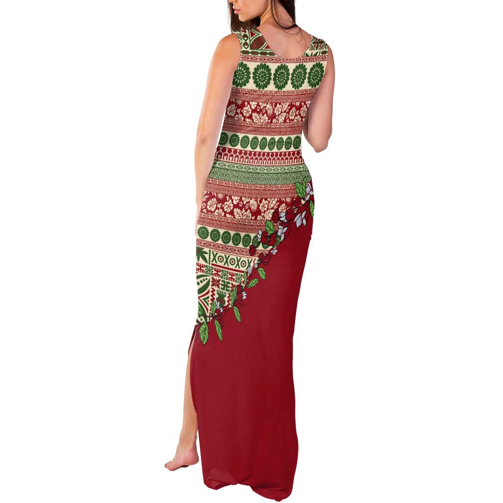 Fiji Marau na Kerisimasi Tank Maxi Dress Red Tagimoucia Tapa Masi Tribal LT9 - Polynesian Pride