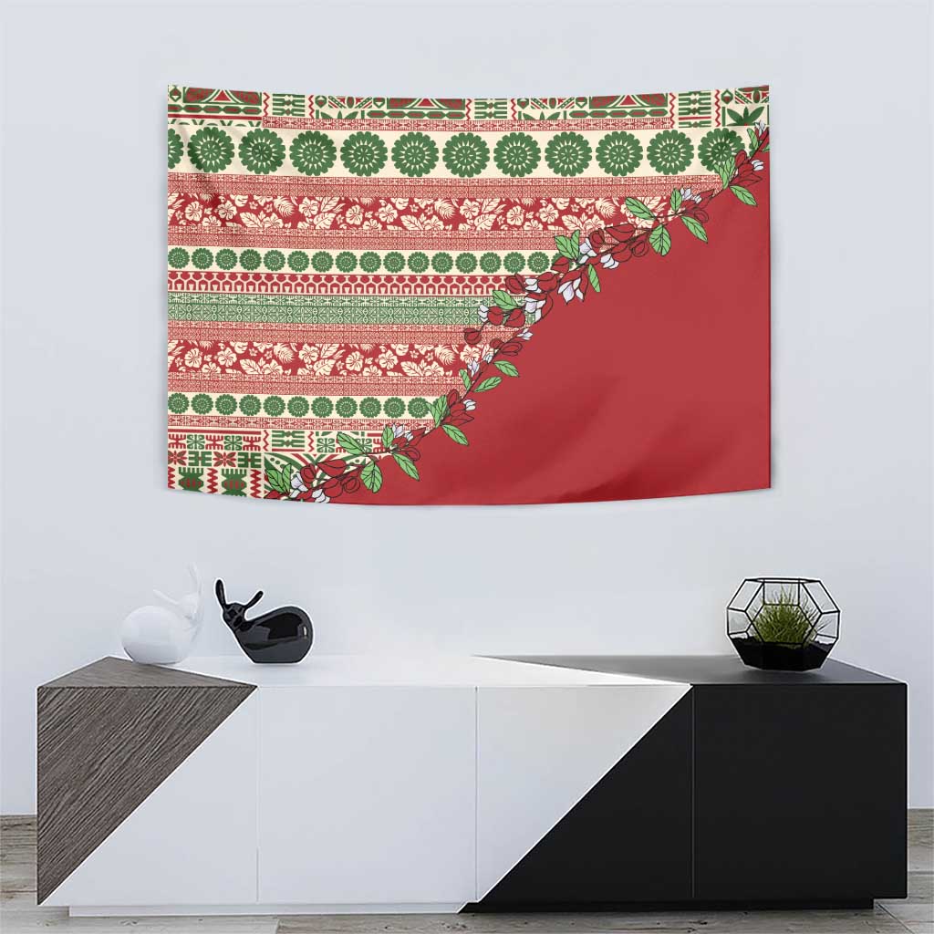 Fiji Marau na Kerisimasi Tapestry Red Tagimoucia Tapa Masi Tribal - Polynesian Pride