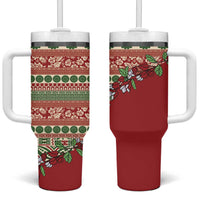 Fiji Marau na Kerisimasi Tumbler With Handle Red Tagimoucia Tapa Masi Tribal LT9 One Size: 40 oz Red - Polynesian Pride