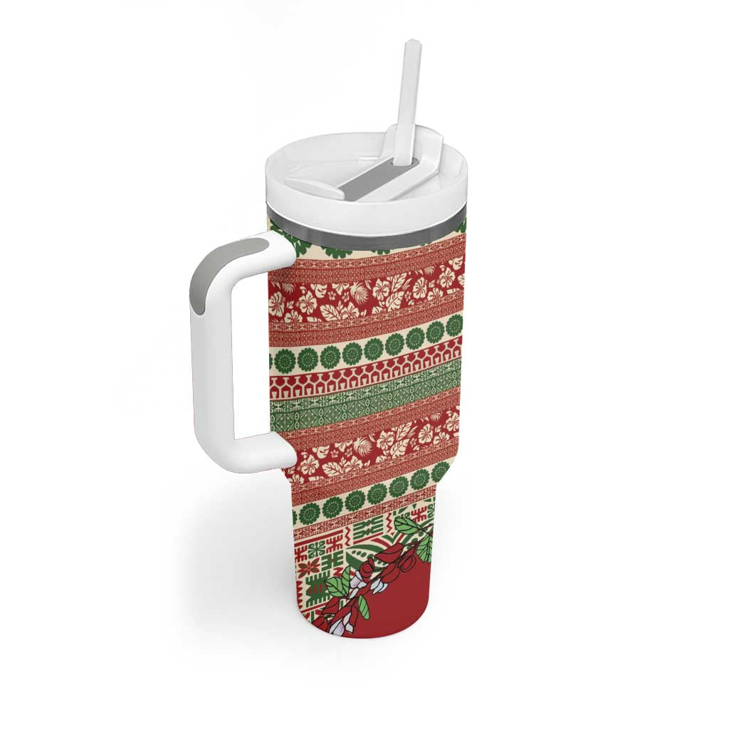 Fiji Marau na Kerisimasi Tumbler With Handle Red Tagimoucia Tapa Masi Tribal LT9 - Polynesian Pride