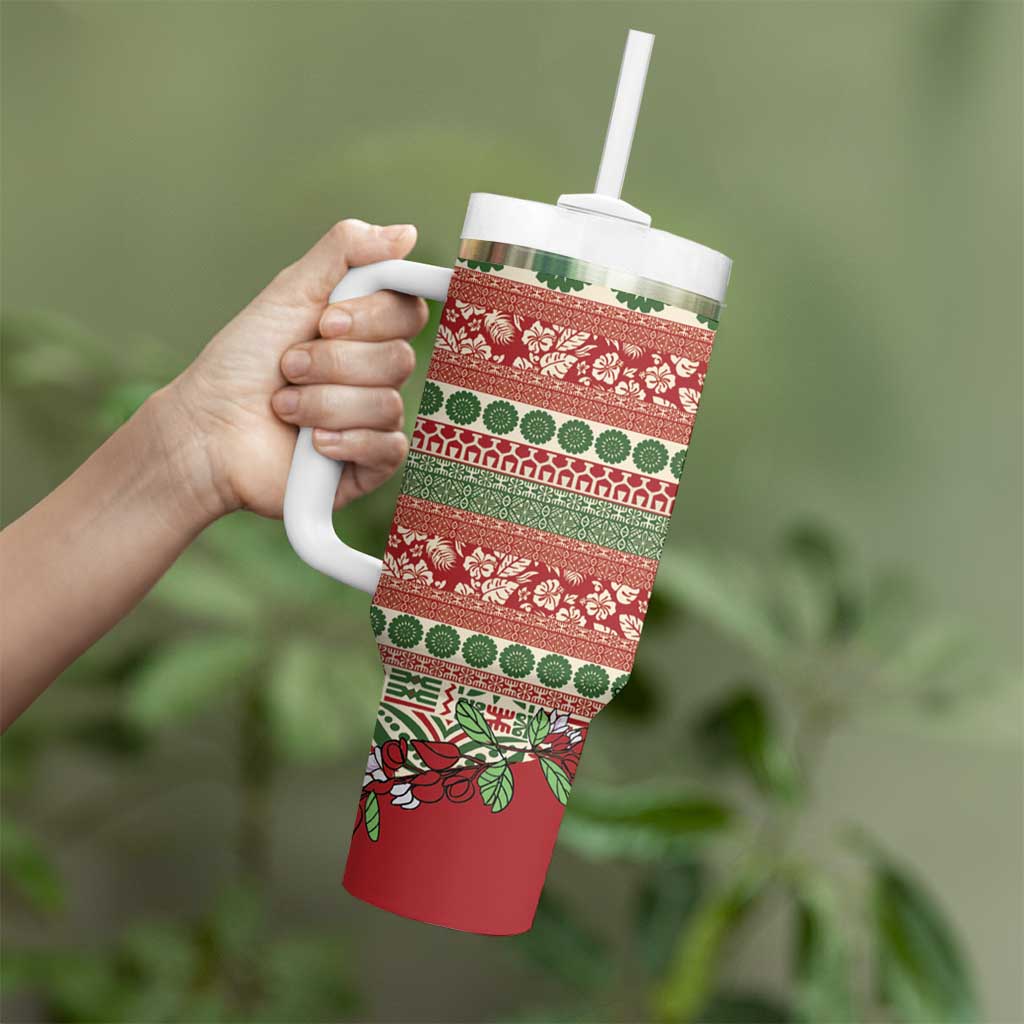Fiji Marau na Kerisimasi Tumbler With Handle Red Tagimoucia Tapa Masi Tribal LT9 - Polynesian Pride
