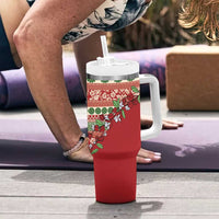 Fiji Marau na Kerisimasi Tumbler With Handle Red Tagimoucia Tapa Masi Tribal LT9 - Polynesian Pride