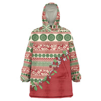 Fiji Marau na Kerisimasi Wearable Blanket Hoodie Red Tagimoucia Tapa Masi Tribal LT9 One Size Red - Polynesian Pride