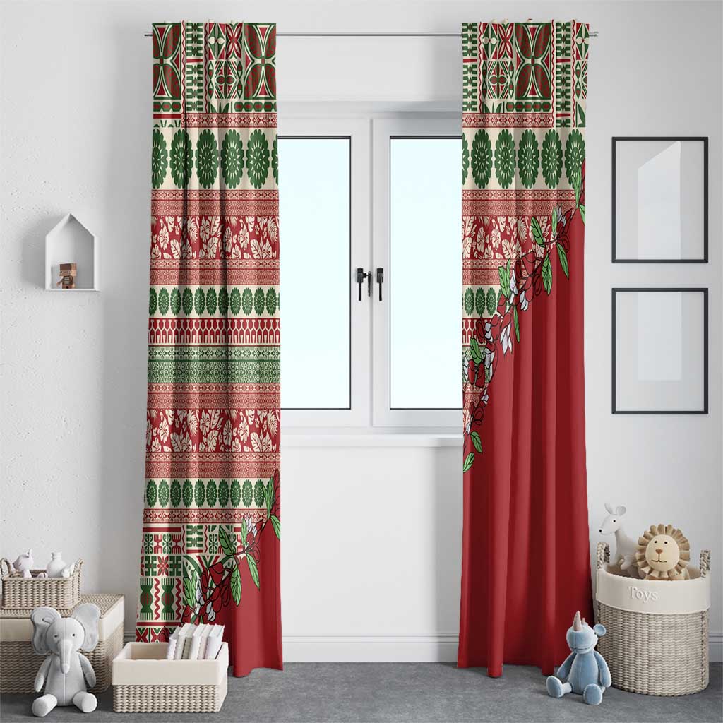 Fiji Marau na Kerisimasi Window Curtain Red Tagimoucia Tapa Masi Tribal - Polynesian Pride