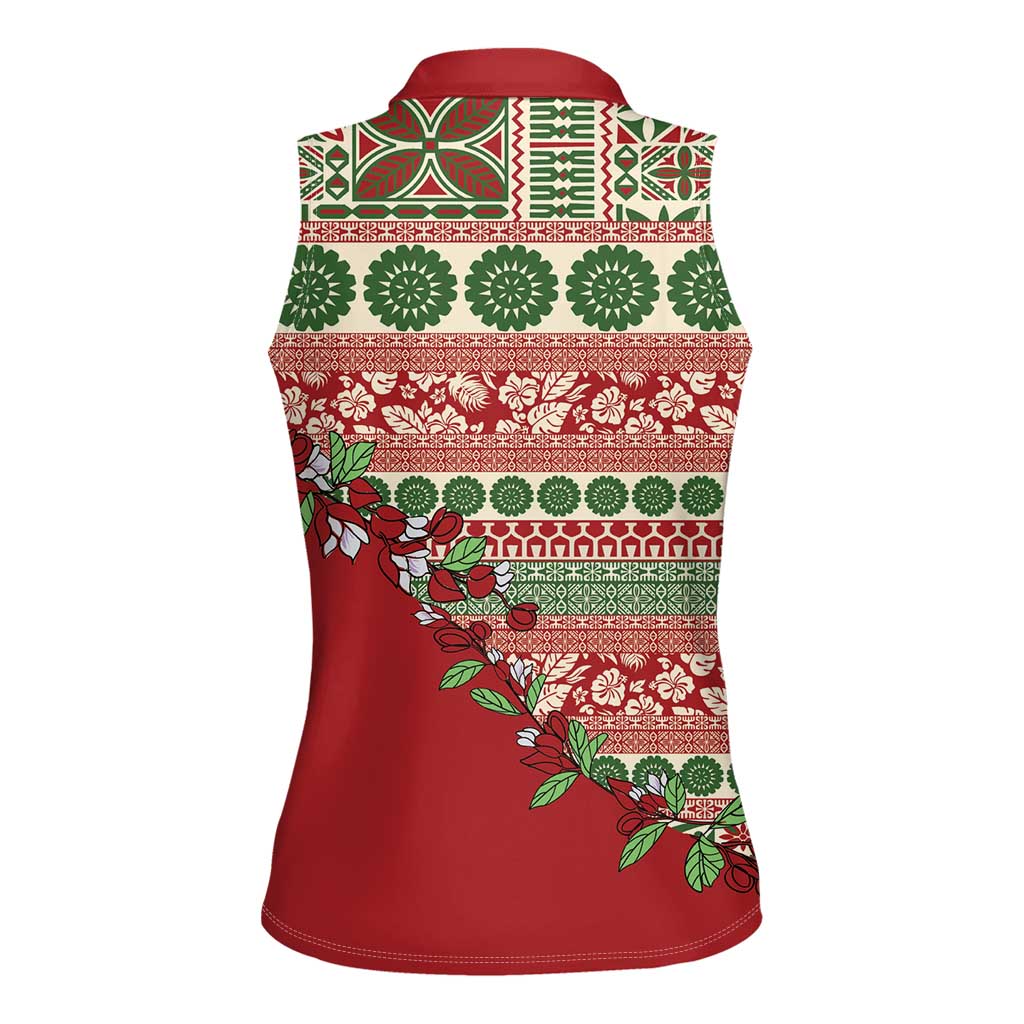 Fiji Marau na Kerisimasi Women Sleeveless Polo Shirt Red Tagimoucia Tapa Masi Tribal LT9 - Polynesian Pride