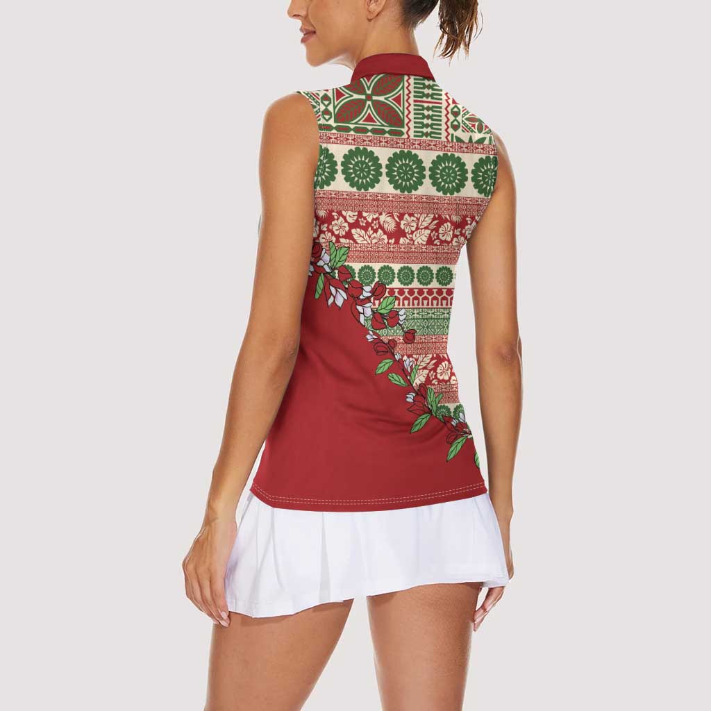 Fiji Marau na Kerisimasi Women Sleeveless Polo Shirt Red Tagimoucia Tapa Masi Tribal LT9 - Polynesian Pride