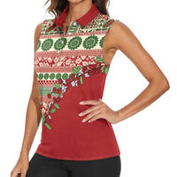 Fiji Marau na Kerisimasi Women Sleeveless Polo Shirt Red Tagimoucia Tapa Masi Tribal LT9 - Polynesian Pride