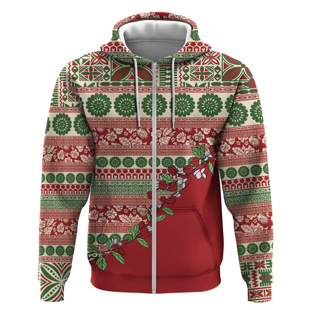 Fiji Marau na Kerisimasi Zip Hoodie Red Tagimoucia Tapa Masi Tribal LT9 Zip Hoodie Red - Polynesian Pride