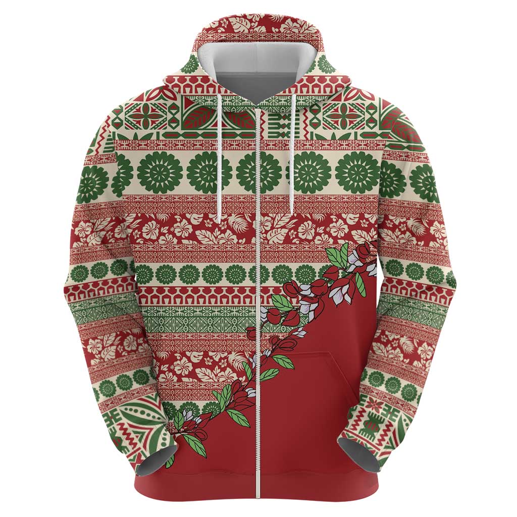 Fiji Marau na Kerisimasi Zip Hoodie Red Tagimoucia Tapa Masi Tribal LT9 - Polynesian Pride