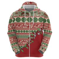 Fiji Marau na Kerisimasi Zip Hoodie Red Tagimoucia Tapa Masi Tribal LT9 - Polynesian Pride