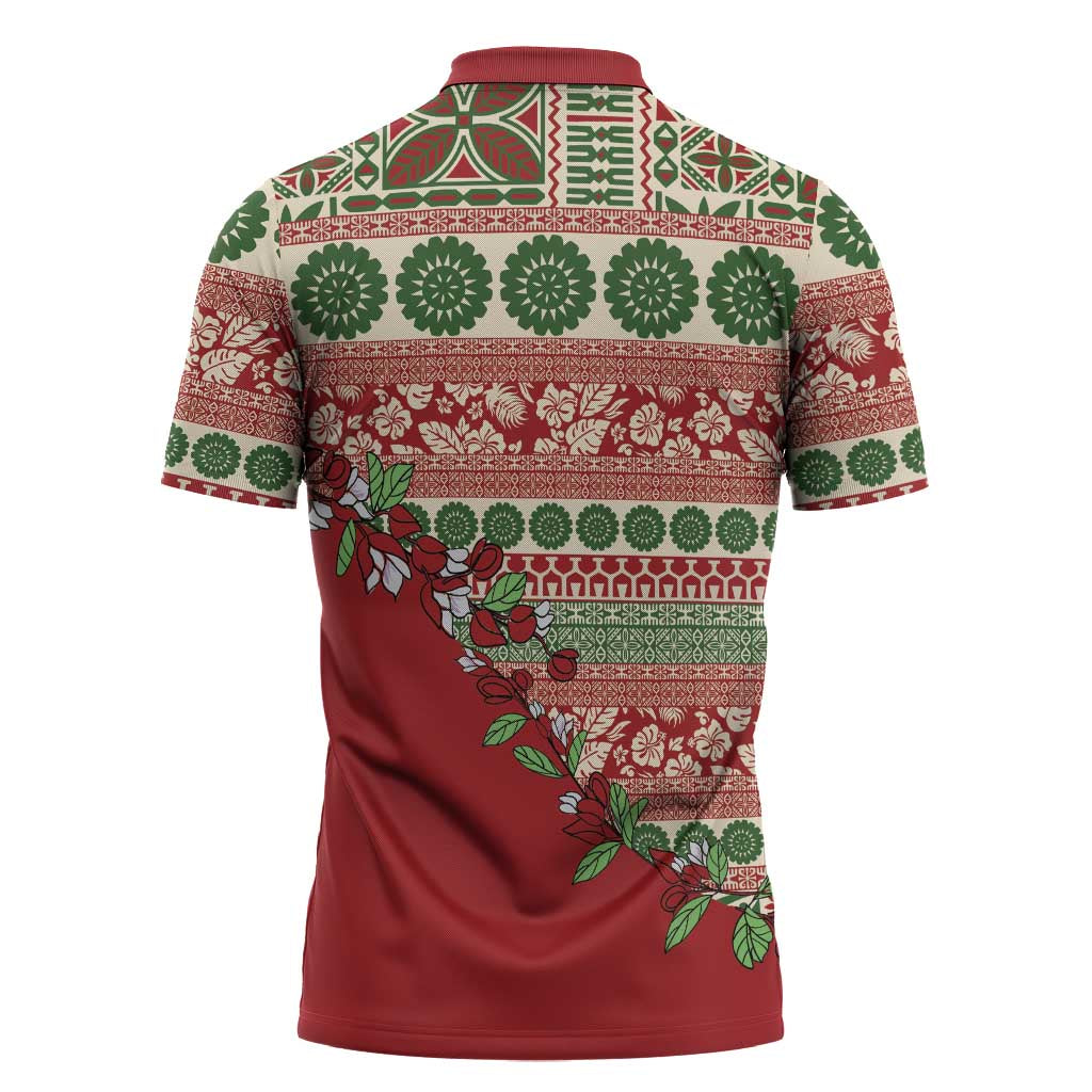 Fiji Marau na Kerisimasi Zipper Polo Shirt Red Tagimoucia Tapa Masi Tribal LT9 - Polynesian Pride