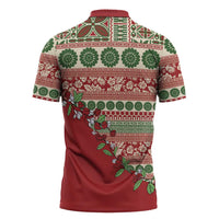 Fiji Marau na Kerisimasi Zipper Polo Shirt Red Tagimoucia Tapa Masi Tribal LT9 - Polynesian Pride