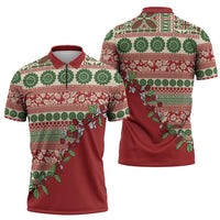 Fiji Marau na Kerisimasi Zipper Polo Shirt Red Tagimoucia Tapa Masi Tribal LT9 - Polynesian Pride