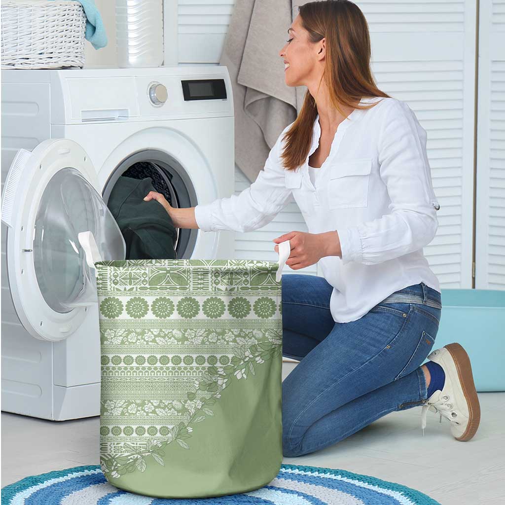 Fiji Marau na Kerisimasi Laundry Basket Sage Green Tagimoucia Tapa Masi Tribal LT9 - Polynesian Pride