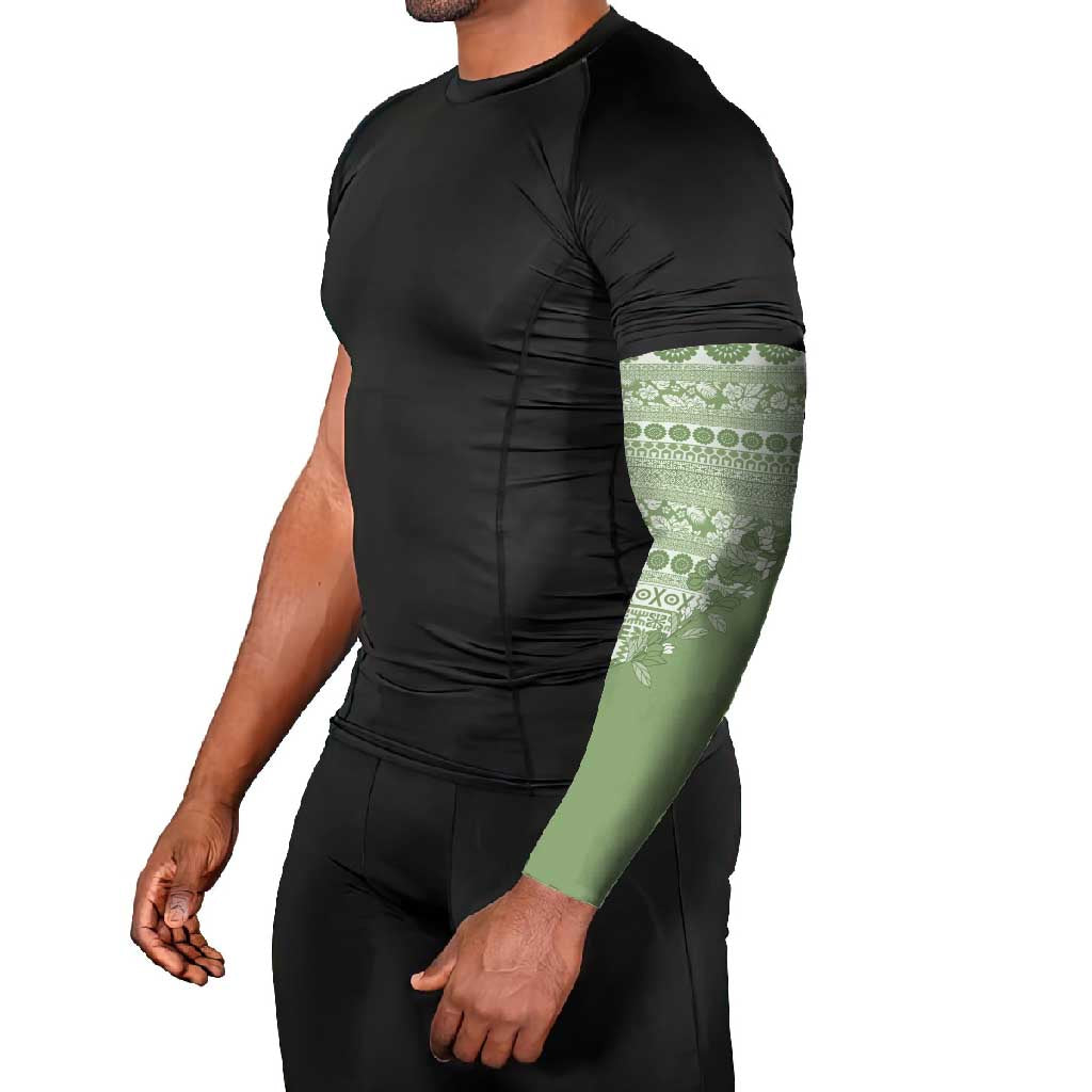Fiji Marau na Kerisimasi Arm Sleeves Sage Green Tagimoucia Tapa Masi Tribal LT9 - Polynesian Pride