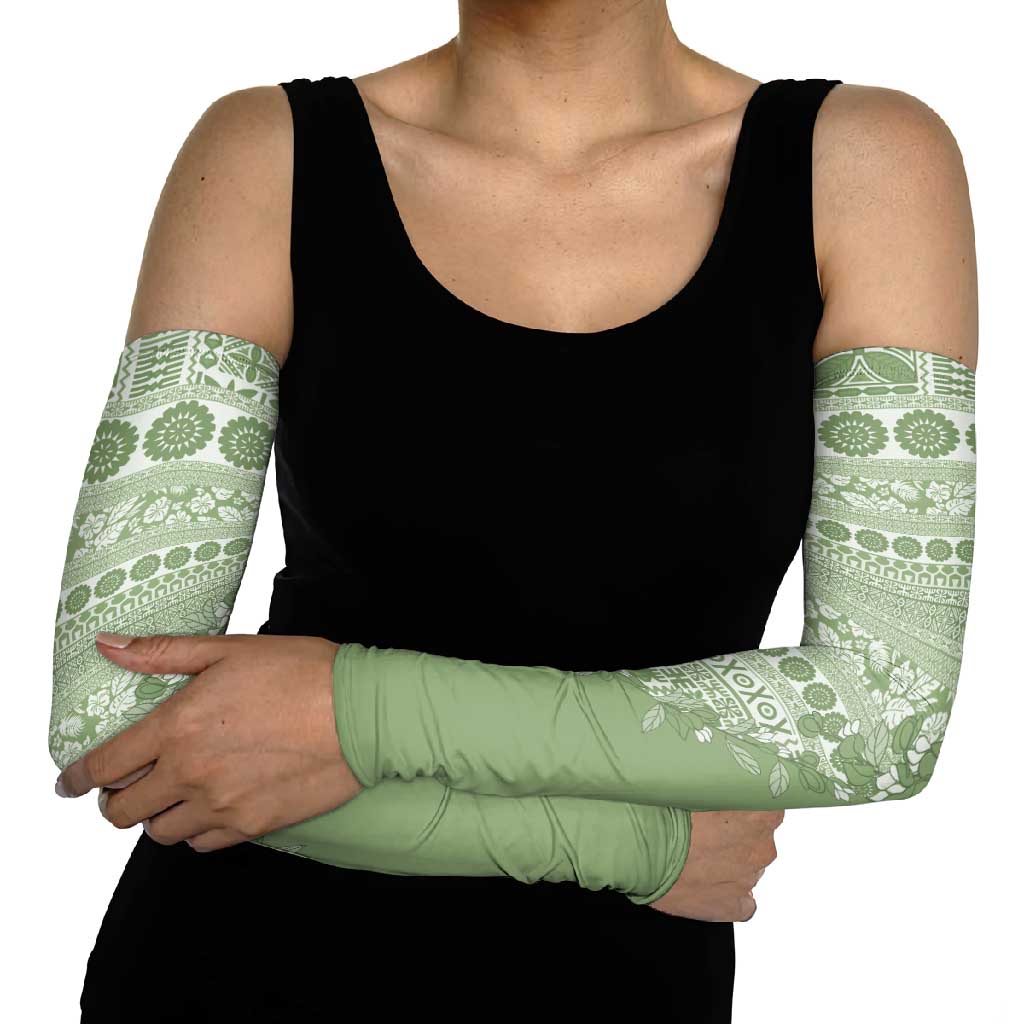 Fiji Marau na Kerisimasi Arm Sleeves Sage Green Tagimoucia Tapa Masi Tribal LT9 - Polynesian Pride