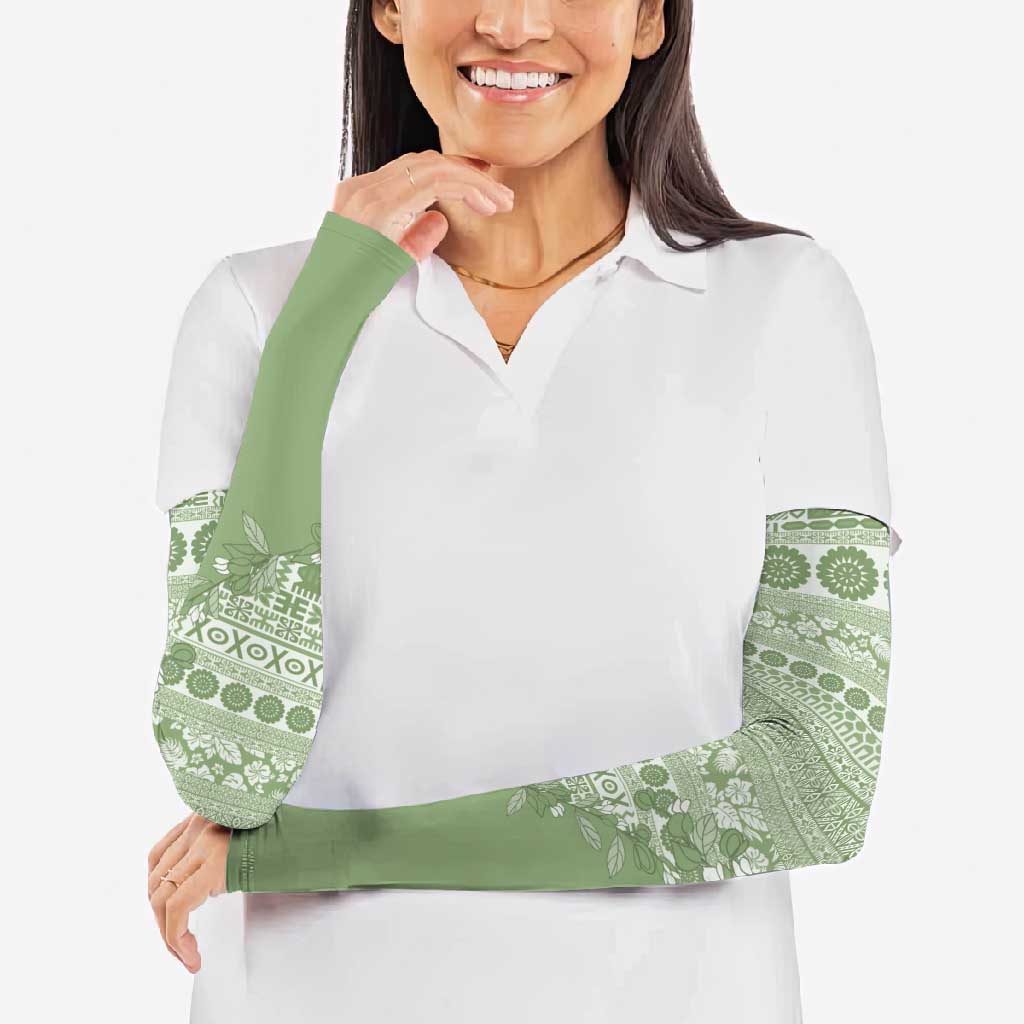 Fiji Marau na Kerisimasi Arm Sleeves Sage Green Tagimoucia Tapa Masi Tribal LT9 - Polynesian Pride