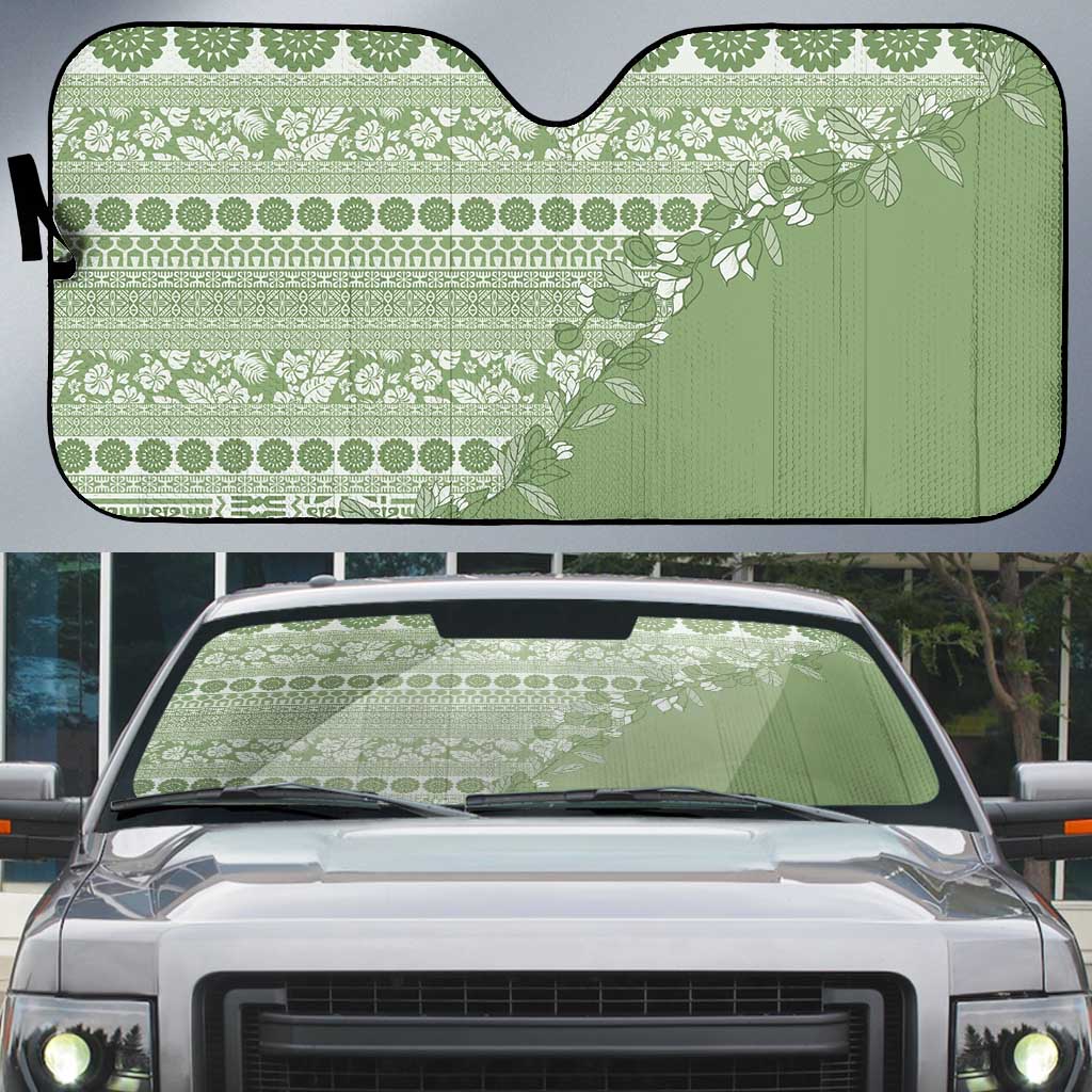 Fiji Marau na Kerisimasi Auto Sun Shade Sage Green Tagimoucia Tapa Masi Tribal LT9 Green - Polynesian Pride