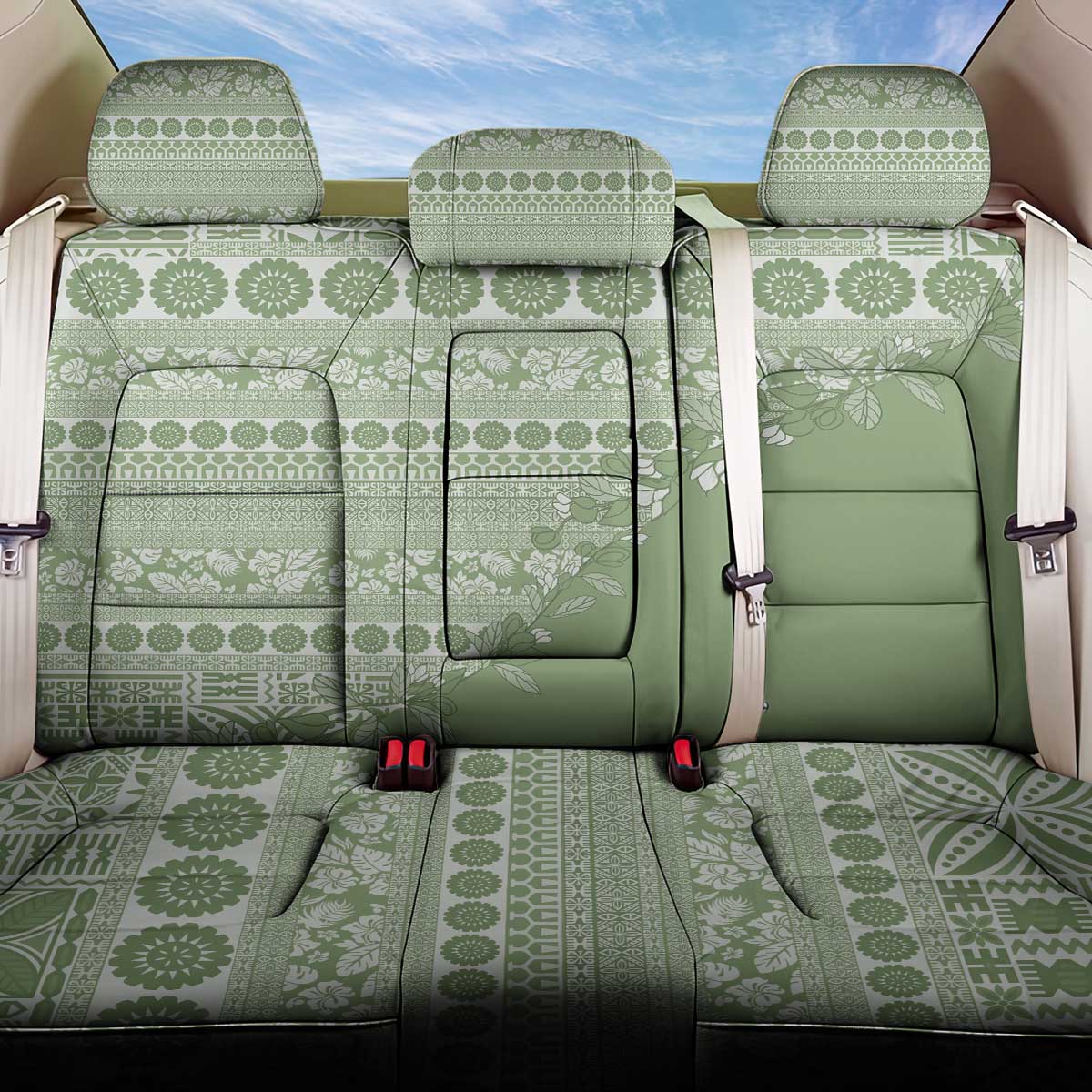 Fiji Marau na Kerisimasi Back Car Seat Cover Sage Green Tagimoucia Tapa Masi Tribal LT9 One Size Green - Polynesian Pride