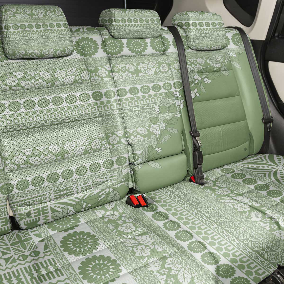 Fiji Marau na Kerisimasi Back Car Seat Cover Sage Green Tagimoucia Tapa Masi Tribal LT9 - Polynesian Pride
