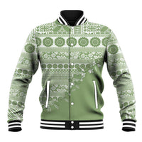 Fiji Marau na Kerisimasi Baseball Jacket Sage Green Tagimoucia Tapa Masi Tribal LT9 Unisex Green - Polynesian Pride