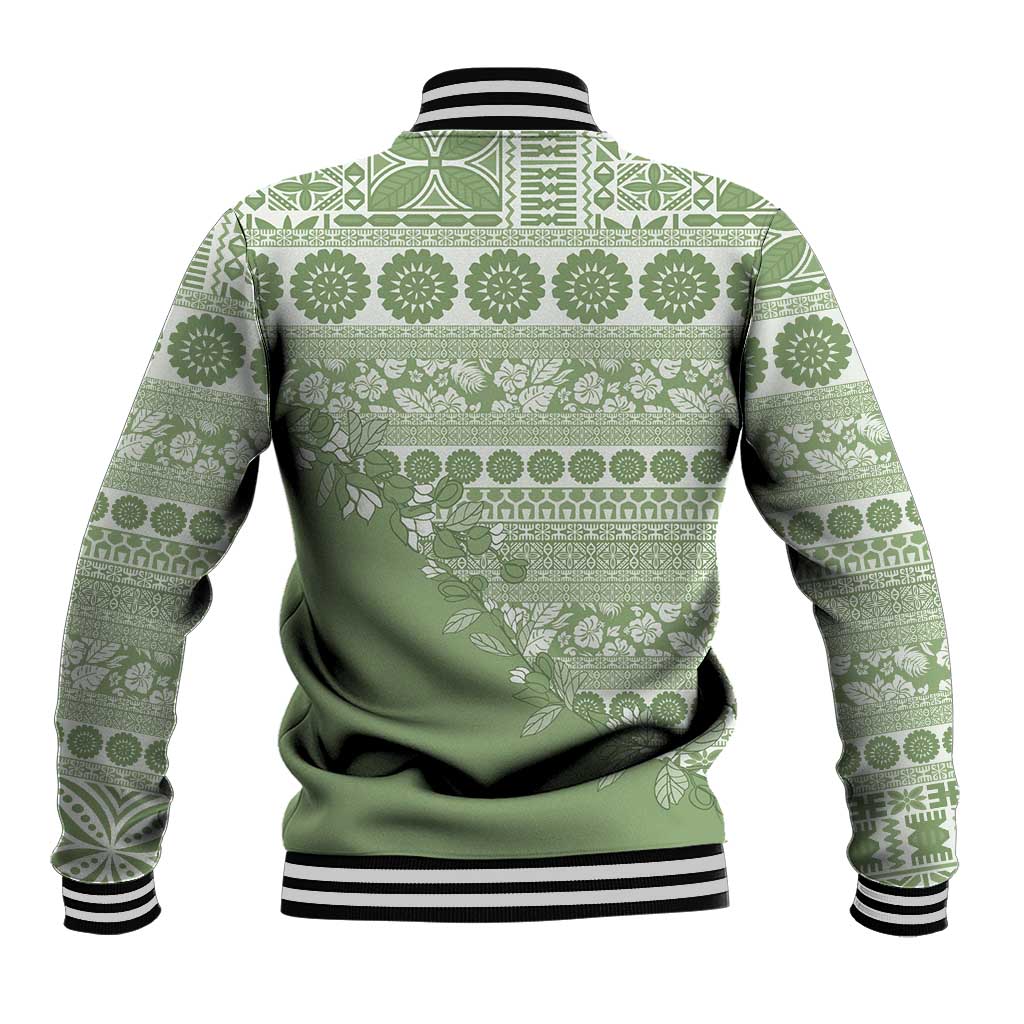 Fiji Marau na Kerisimasi Baseball Jacket Sage Green Tagimoucia Tapa Masi Tribal LT9 - Polynesian Pride