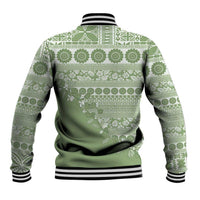 Fiji Marau na Kerisimasi Baseball Jacket Sage Green Tagimoucia Tapa Masi Tribal LT9 - Polynesian Pride