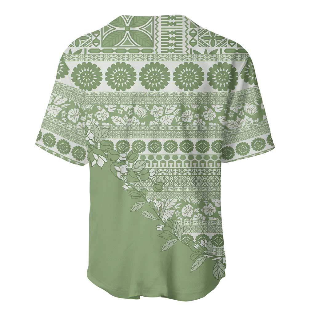 Fiji Marau na Kerisimasi Baseball Jersey Sage Green Tagimoucia Tapa Masi Tribal LT9 - Polynesian Pride