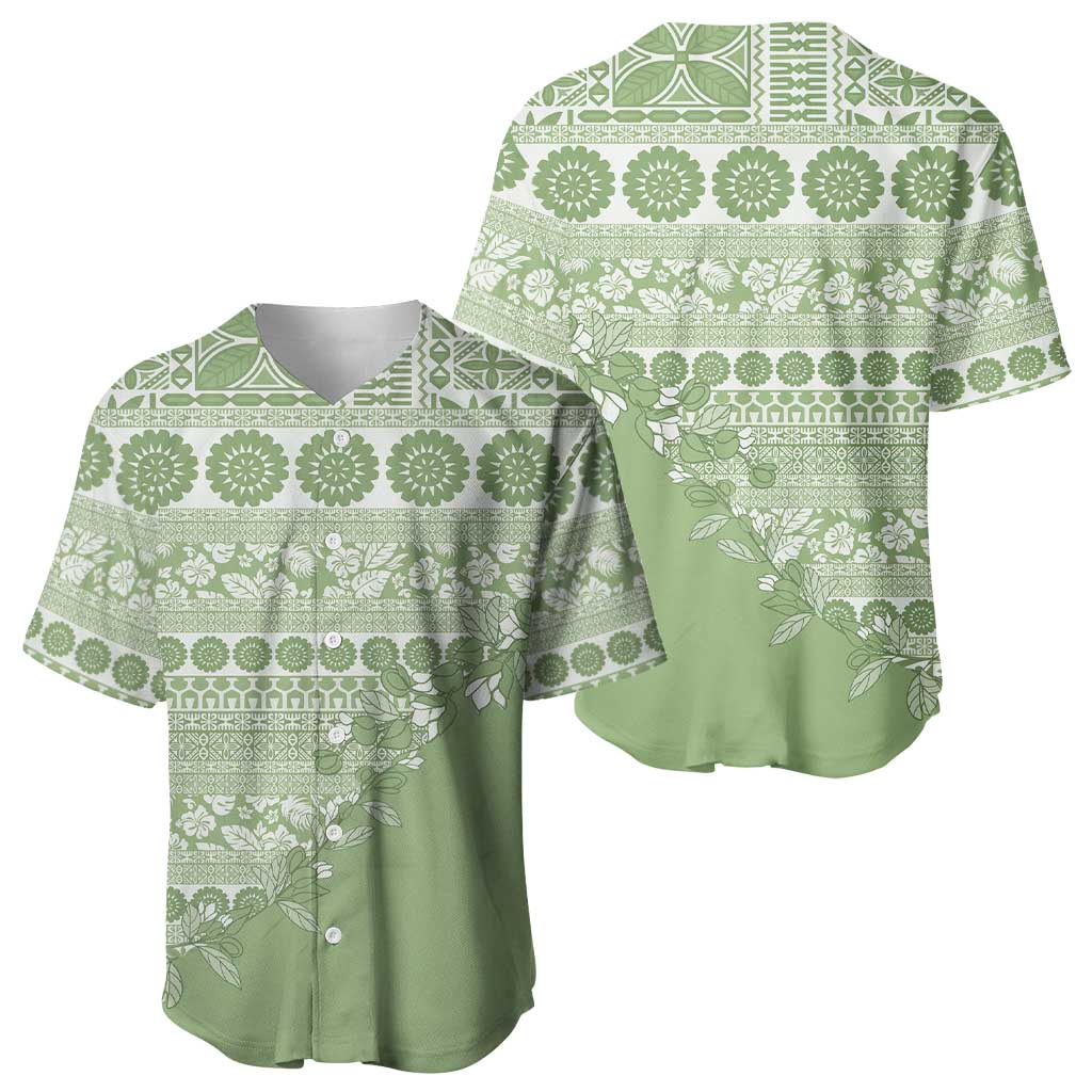 Fiji Marau na Kerisimasi Baseball Jersey Sage Green Tagimoucia Tapa Masi Tribal LT9 - Polynesian Pride